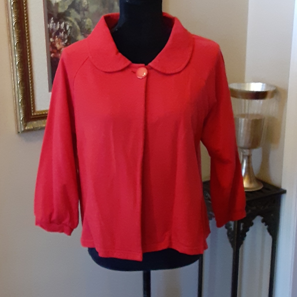 KIM ROGERS PETITE Short Red Jacket Collar 3/4 Sleeve 1 Button Cuff Size M EUC …